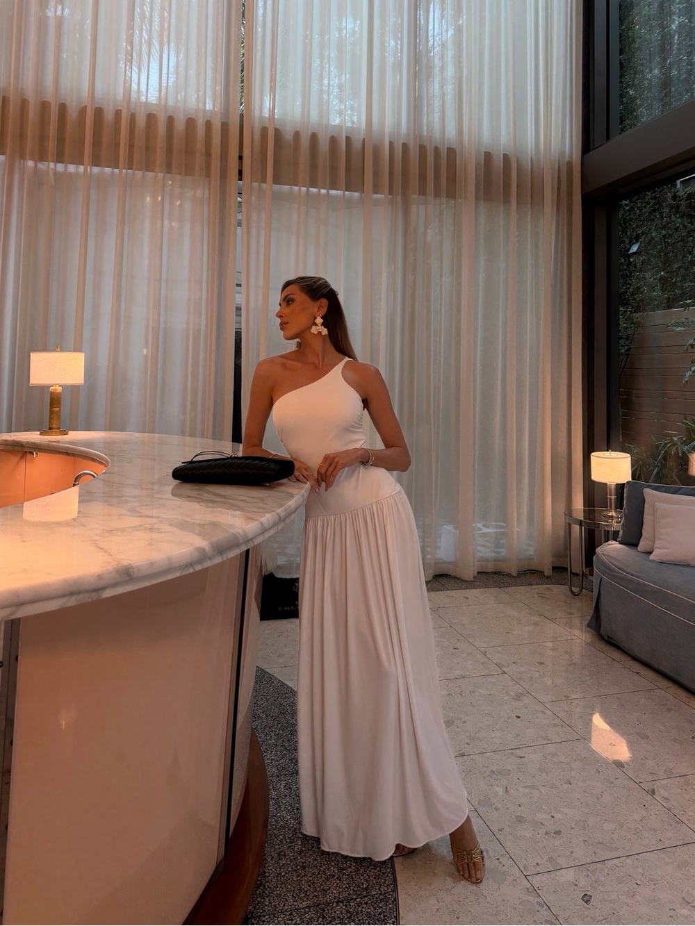 Cin Cin Marais Asymmetric One-Shoulder White Maxi Dress